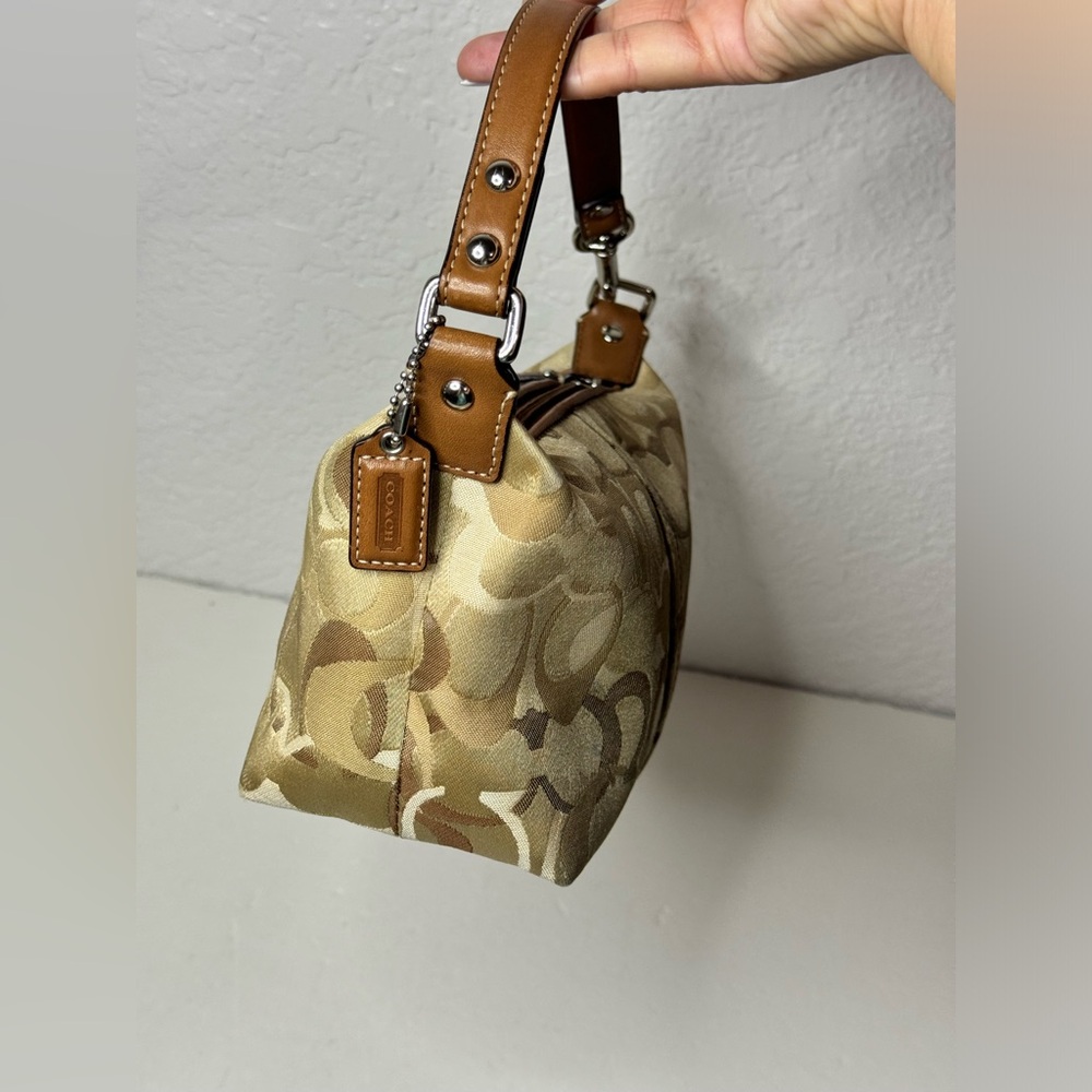 Vintage Y2K COACH Signature C Brown Mini Bag Striped & Zip Closure Baguette - Picture 5 of 11